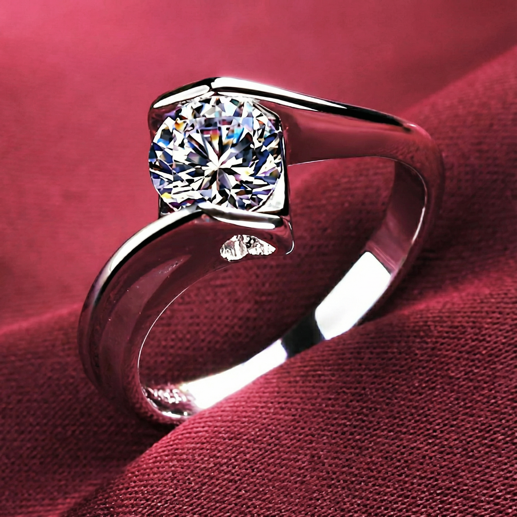 Diamond Factory 18K Solid Gold Modern Twist Solitaire Diamond Ring