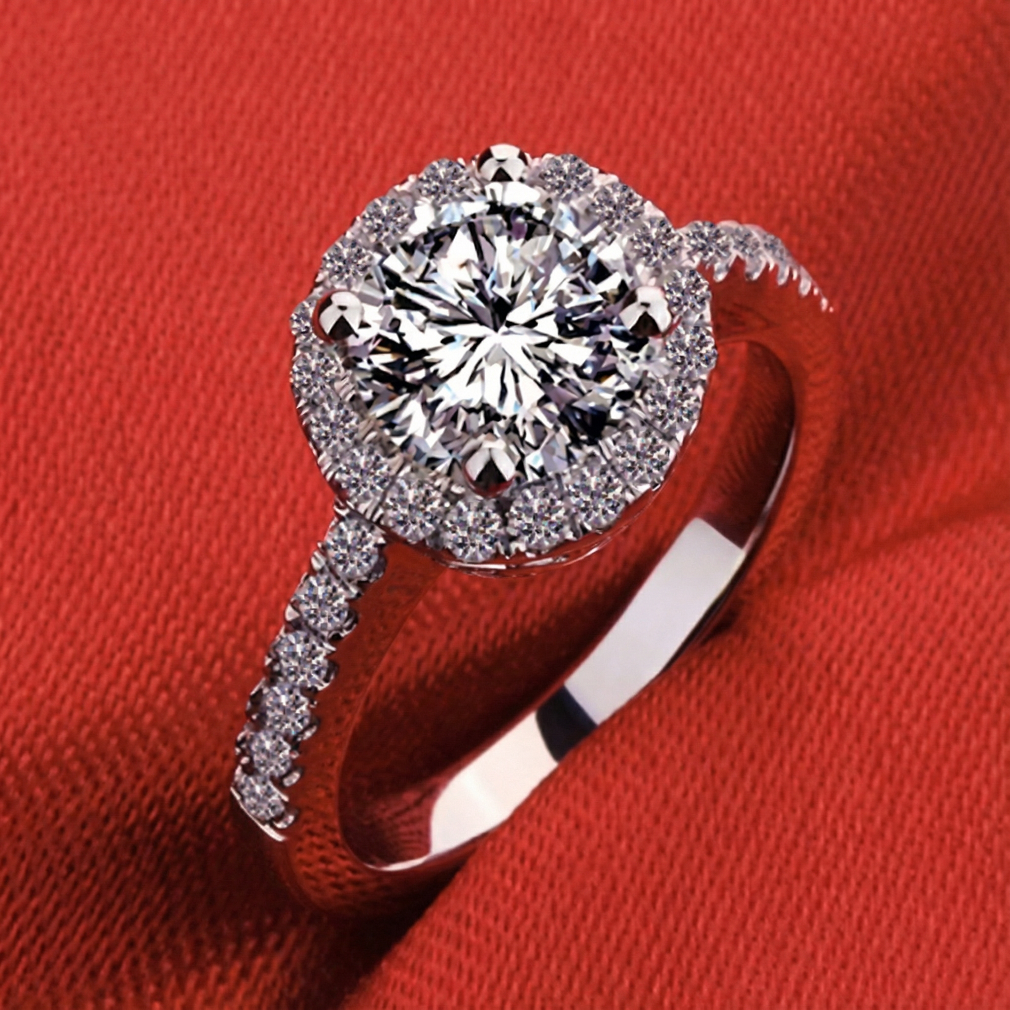 Diamond Factory 18K Solid Gold Halo Round Brilliant Diamond Ring