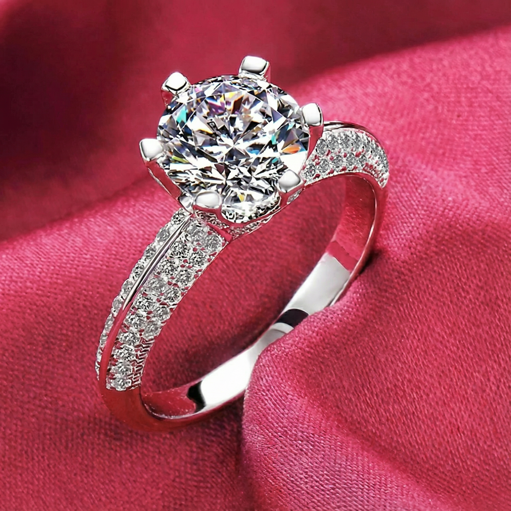 Diamond Factory 18K Solid Gold Six-Prong Brilliant Solitaire Ring